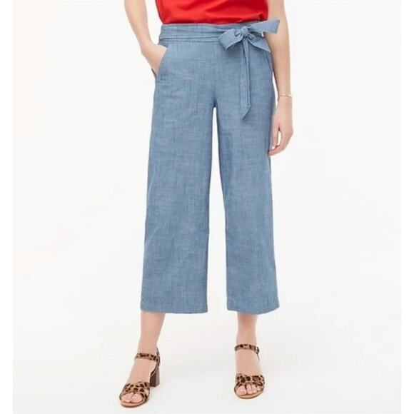 J. Crew Chambray Tie-Waist Pant Blue Classic Wash L0874 Size 4 - Picture 1 of 12